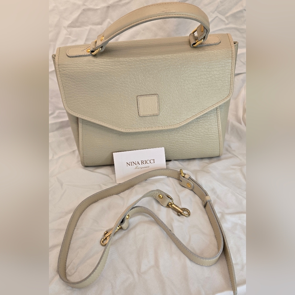 Vintage Nina Ricci Leather Top Handle Bag Cream Crossbody Quiet Luxury